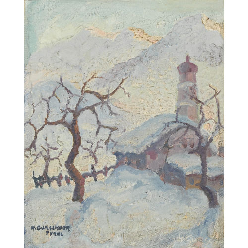 HERBERT GURSCHNER : Tiroler Winterlandschaft mit Kirche (DOBIASCHOFSKY AUKTIONEN AG)