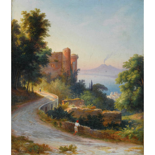 JOHANN RUDOLF B�HLMANN : Die Burg von Castellammare di Stabia mit rauchendem Vesuv (DOBIASCHOFSKY AUKTIONEN AG)
