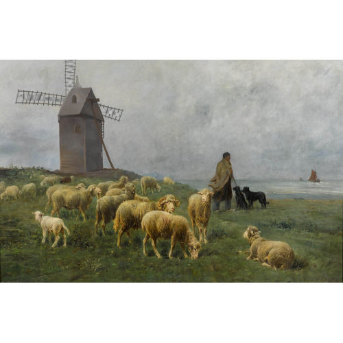 ALBERT CHARPIN : K�stenlandschaft mit Schafherde, Hirten und Windm�hle (DOBIASCHOFSKY AUKTIONEN AG)