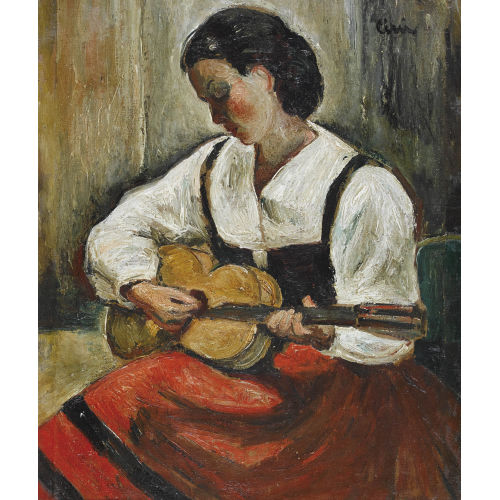ALFREDO CINI : Bildnis einer Frau mit Gitarre (DOBIASCHOFSKY AUKTIONEN AG)
