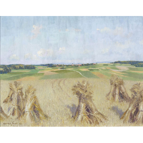 MARCUS JACOBI : Weite Feldlandschaft mit Heuschobern (DOBIASCHOFSKY AUKTIONEN AG)