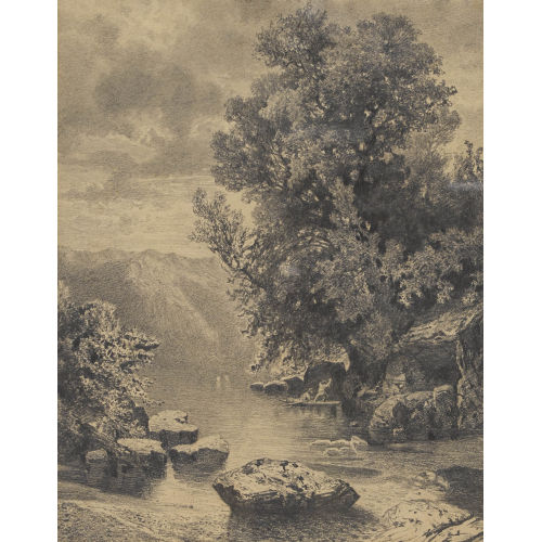 ALEXANDRE CALAME : Fischer an einem Bergsee (DOBIASCHOFSKY AUKTIONEN AG)