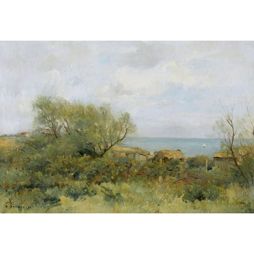 PIERRE EMMANUEL EUG�NE DAMOYE : K�stenlandschaft mit H�tten (DOBIASCHOFSKY AUKTIONEN AG)
