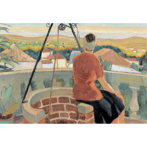 EDMOND BILLE : Dorfansicht mit Frau am Brunnen (DOBIASCHOFSKY AUKTIONEN AG)
