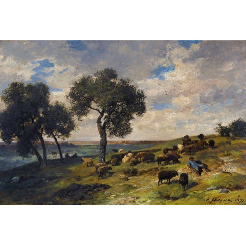 CHARLES �MILE JACQUE : Landschaft mit Sch�fer und Herde (DOBIASCHOFSKY AUKTIONEN AG)
