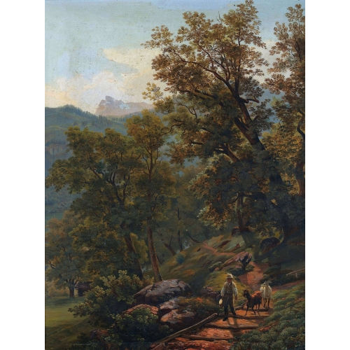 �DOUARD DE POURTAL�S : Hirte mit Ziegen in Berglandschaft (DOBIASCHOFSKY AUKTIONEN AG)