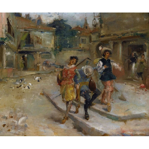 CAMILLO INNOCENTI : Strassenpartie mit feiernden jungen M�nnern (DOBIASCHOFSKY AUKTIONEN AG)