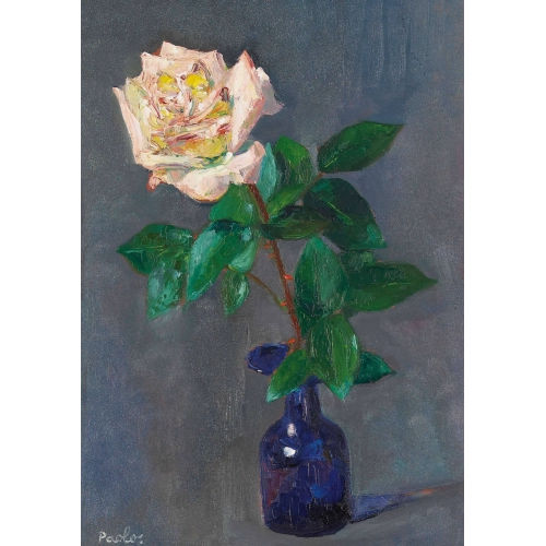 PAUL JAKOB) PAOLO (EIGTL. M�LLER : Rose in blauer Glasvase (DOBIASCHOFSKY AUKTIONEN AG)