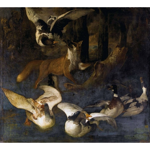PETER CAULITZ : 'Oies surprises par le renard' (DOBIASCHOFSKY AUKTIONEN AG)