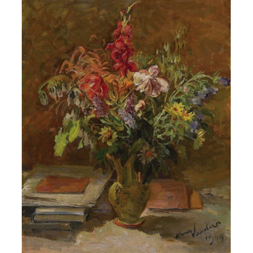 HANS VAUTIER : Stillleben mit Blumenstrauss und B�chern (DOBIASCHOFSKY AUKTIONEN AG)