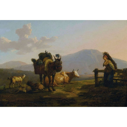 JEAN-FRAN�OIS-ANDR� DUVAL : Idyllische Landschaft mit Reisigsammlerin und Vieh (DOBIASCHOFSKY AUKTIONEN AG)