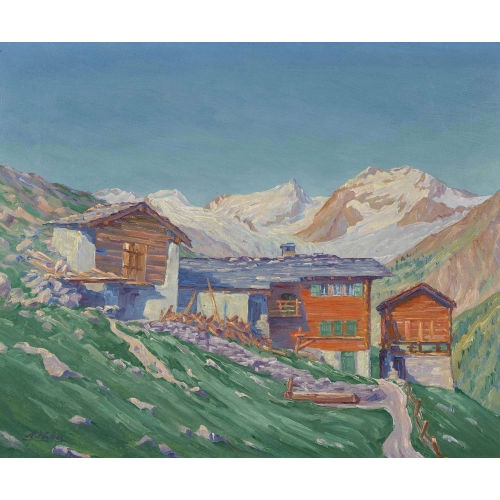 AUGUST WEBER : Walliser Bergh�tten im Sommer (DOBIASCHOFSKY AUKTIONEN AG)