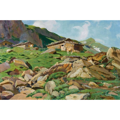 HANS WIDMER : Sommerliche Alp mit weidenden K�hen (DOBIASCHOFSKY AUKTIONEN AG)
