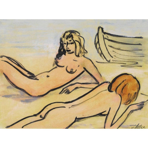 JULES FEHR : 'Deux jeunes femmes � la plage' (DOBIASCHOFSKY AUKTIONEN AG)