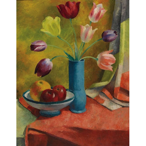 WERNER KOCH : Stillleben mit Tulpen und �pfeln (DOBIASCHOFSKY AUKTIONEN AG)