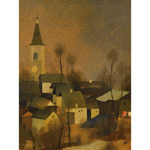 CHARLES MENGE : Coin de village avec clocher (DOBIASCHOFSKY AUKTIONEN AG)