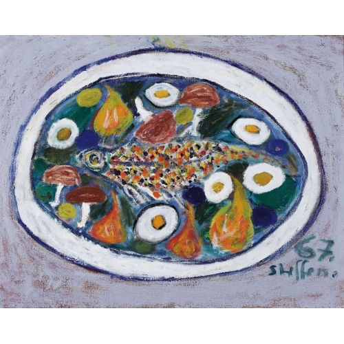 WALTER ARNOLD STEFFEN : Stillleben mit Eiern, Pilzen und Fisch (DOBIASCHOFSKY AUKTIONEN AG)