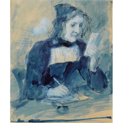 ALBERT ANKER : Alte Frau in Tracht beim Abschreiben (DOBIASCHOFSKY AUKTIONEN AG)