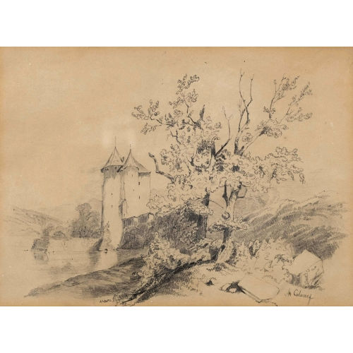 ALEXANDRE CALAME : Seeuferpartie mit Schloss (DOBIASCHOFSKY AUKTIONEN AG)