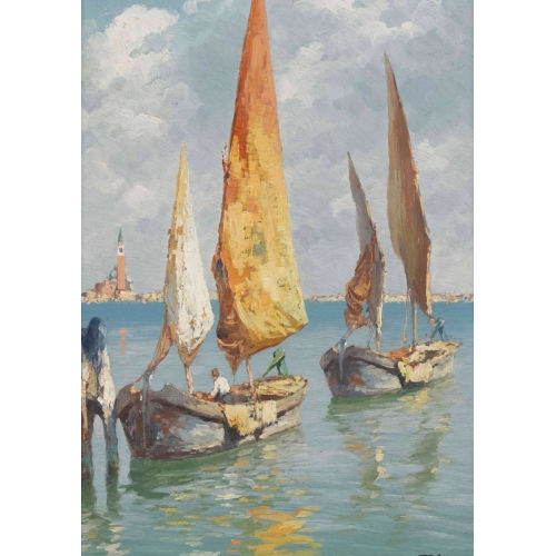FERDINANDO SILVANI : Segelboot mit dem Campanile di San Marco im Hintergrund (DOBIASCHOFSKY AUKTIONEN AG)