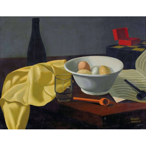 CLAUDE VENARD : Nature morte aux oeufs, pipes et papier � musique (DOBIASCHOFSKY AUKTIONEN AG)