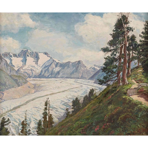 HENRI �DOUARD HUGUENIN-VIRCHAUX : Sommerliche Ansicht des Aletschgletschers (DOBIASCHOFSKY AUKTIONEN AG)