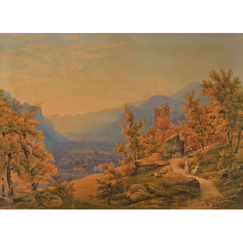 JAKOB SUTER : Ruine Resti bei Meiringen mit Blick auf das Haslital (DOBIASCHOFSKY AUKTIONEN AG)