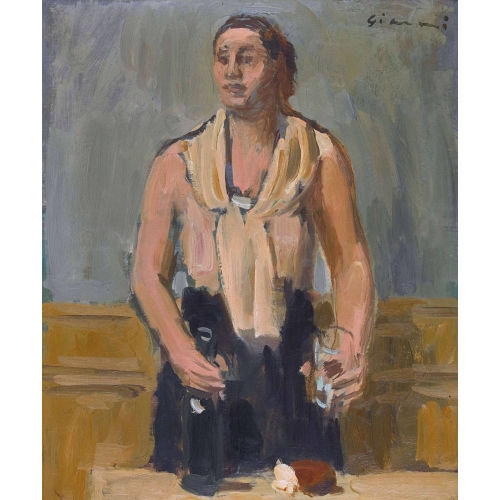 WILHELM GIMMI : Frau mit Weinflasche und Glas (DOBIASCHOFSKY AUKTIONEN AG)