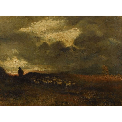 CHARLES �MILE JACQUE : Hirte mit Schafherde im Abendlicht (DOBIASCHOFSKY AUKTIONEN AG)
