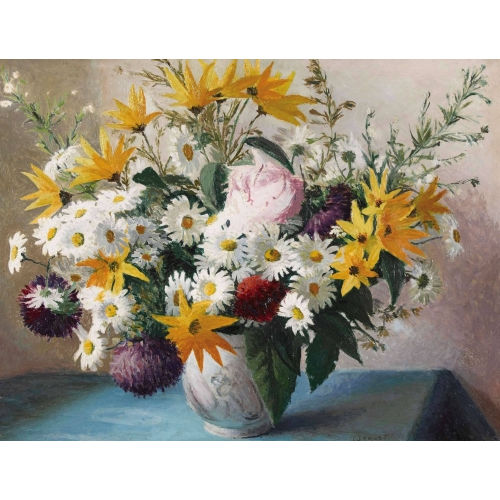 PIERRE JAQUES : �ppiger Blumenstrauss in Vase (DOBIASCHOFSKY AUKTIONEN AG)