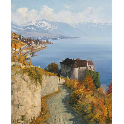 ALBERT DUPLAIN : Vue sur le Ch�teau de Gl�rolles et le lac L�man (DOBIASCHOFSKY AUKTIONEN AG)