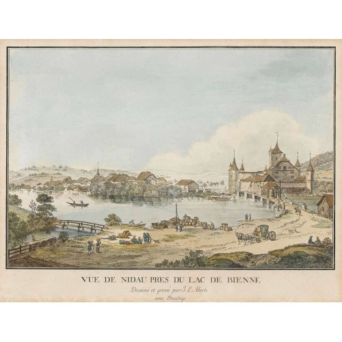 JOHANN LUDWIG ABERLI : 'Vue de Nidau pres du Lac de Bienne' (DOBIASCHOFSKY AUKTIONEN AG)
