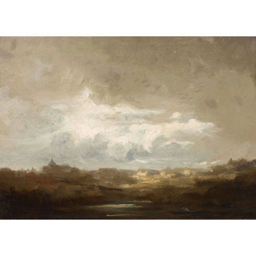 CHARLES FRAN�OIS DAUBIGNY : Gewitterstimmung �ber weiter Landschaft mit Stadt (DOBIASCHOFSKY AUKTIONEN AG)