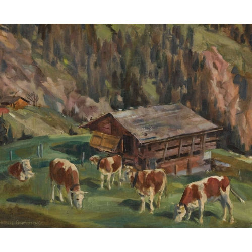 HANS GARTMEIER : Weidende K�he auf der Alp (DOBIASCHOFSKY AUKTIONEN AG)