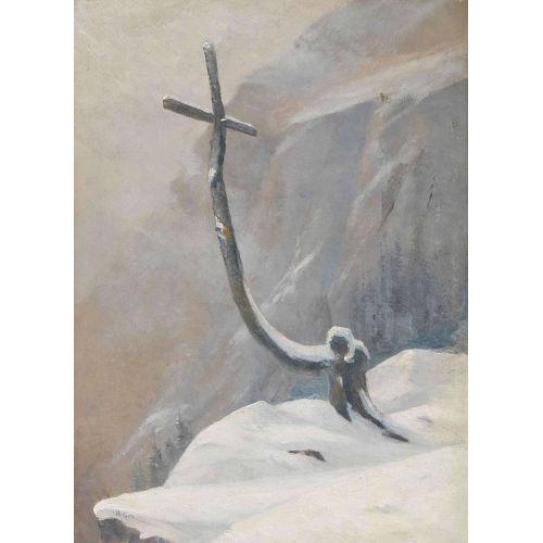 ALBERT HENRY JOHN GOS : Verschneite Berglandschaft mit Wegkreuz (DOBIASCHOFSKY AUKTIONEN AG)