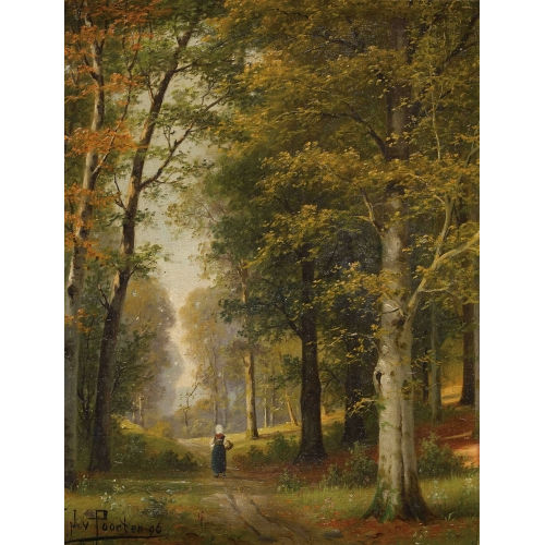 JACOBUS JOHANNES VAN POORTEN : Sonnige Waldlandschaft mit B�uerin (DOBIASCHOFSKY AUKTIONEN AG)