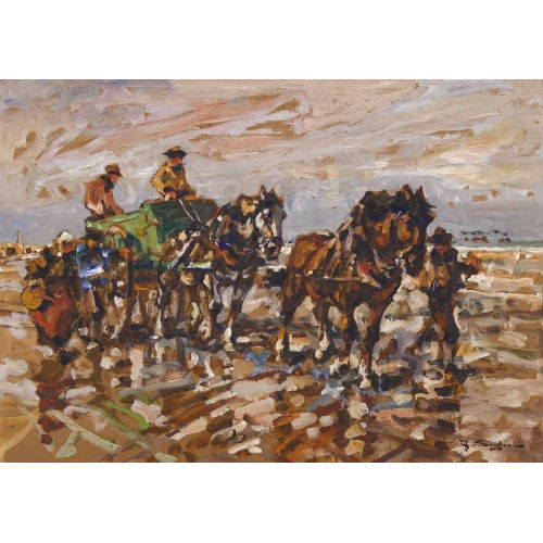 JULIUS SEYLER : Strandansicht mit Pferdegespann (DOBIASCHOFSKY AUKTIONEN AG)