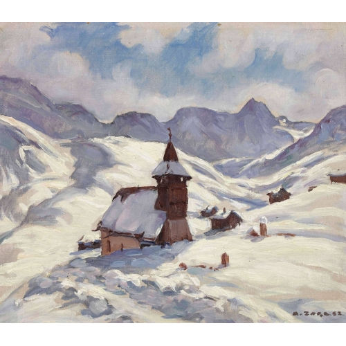 ARNOLD ZORD : B�ndner Winterlandschaft mit Kapelle (DOBIASCHOFSKY AUKTIONEN AG)