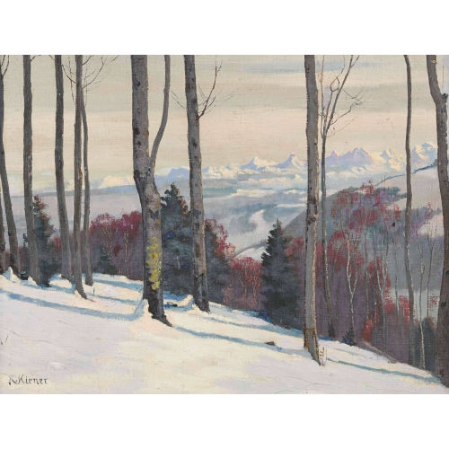 ROBERT KIENER : Winterlandschaft mit Blick auf die Berner Alpen (DOBIASCHOFSKY AUKTIONEN AG)