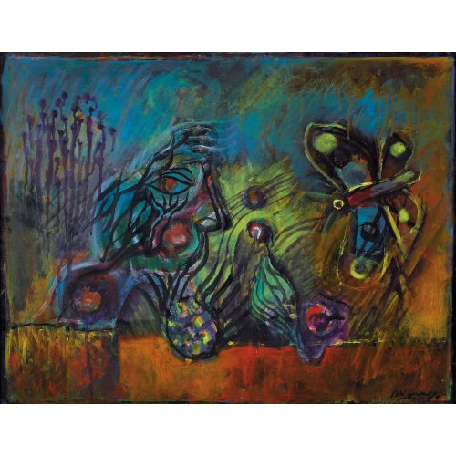 SERGE BRIGNONI : Florale Landschaft mit Schmetterling und Kopf (DOBIASCHOFSKY AUKTIONEN AG)