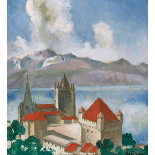 ARNOLD BR�GGER : Das Schloss von Lausanne mit der Kathedrale im Hintergrund (DOBIASCHOFSKY AUKTIONEN AG)