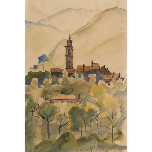 HANS POTTHOF : Ansicht von Intragna mit Kirchturm (DOBIASCHOFSKY AUKTIONEN AG)