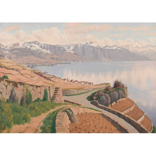 ALBERT DUPLAIN : Vue du Lavaux et du lac L�man, pr�s de Rivaz (DOBIASCHOFSKY AUKTIONEN AG)