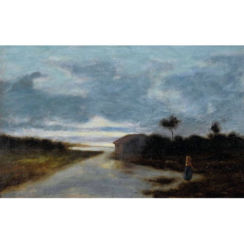 CHARLES FRAN�OIS DAUBIGNY : Sch�ferin mit Herde am abendlichen Flussufer (DOBIASCHOFSKY AUKTIONEN AG)