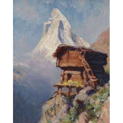 ALBERT HENRY JOHN GOS : Walliser Stadel vor Matterhornkulisse (DOBIASCHOFSKY AUKTIONEN AG)