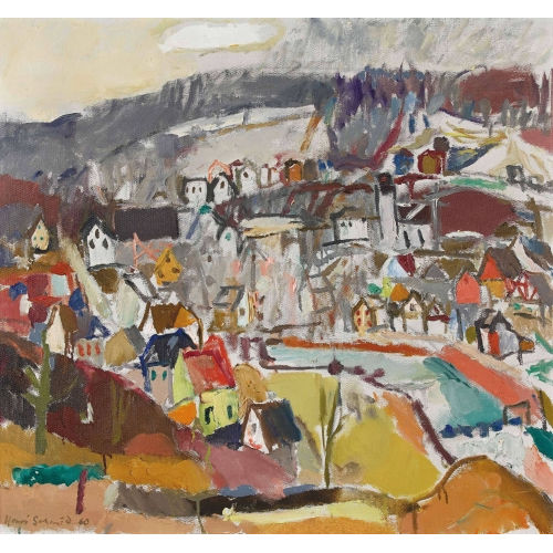 HENRI SCHMID : H�gelige Flusslandschaft mit Stadt (DOBIASCHOFSKY AUKTIONEN AG)