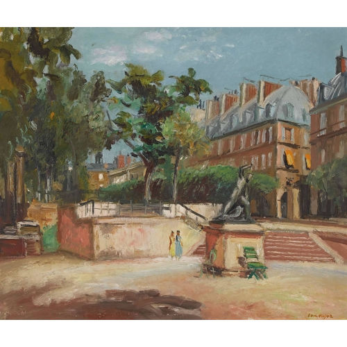RAOUL DOMENJOZ : Stadtpartie mit Denkmal (DOBIASCHOFSKY AUKTIONEN AG)