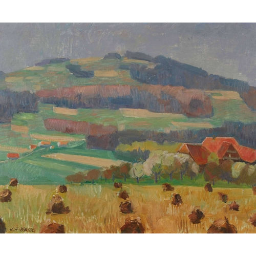 JOSEPH H. WASER : Feldlandschaft mit Heuschober (DOBIASCHOFSKY AUKTIONEN AG)
