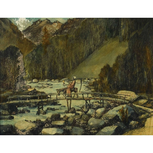 WALTER KREBS : Berglandschaft mit Gevatter Tod auf einem Esel (DOBIASCHOFSKY AUKTIONEN AG)
