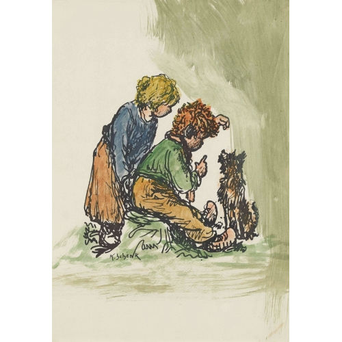 KARL SCHENK : Spielende Kinder mit Hund (DOBIASCHOFSKY AUKTIONEN AG)